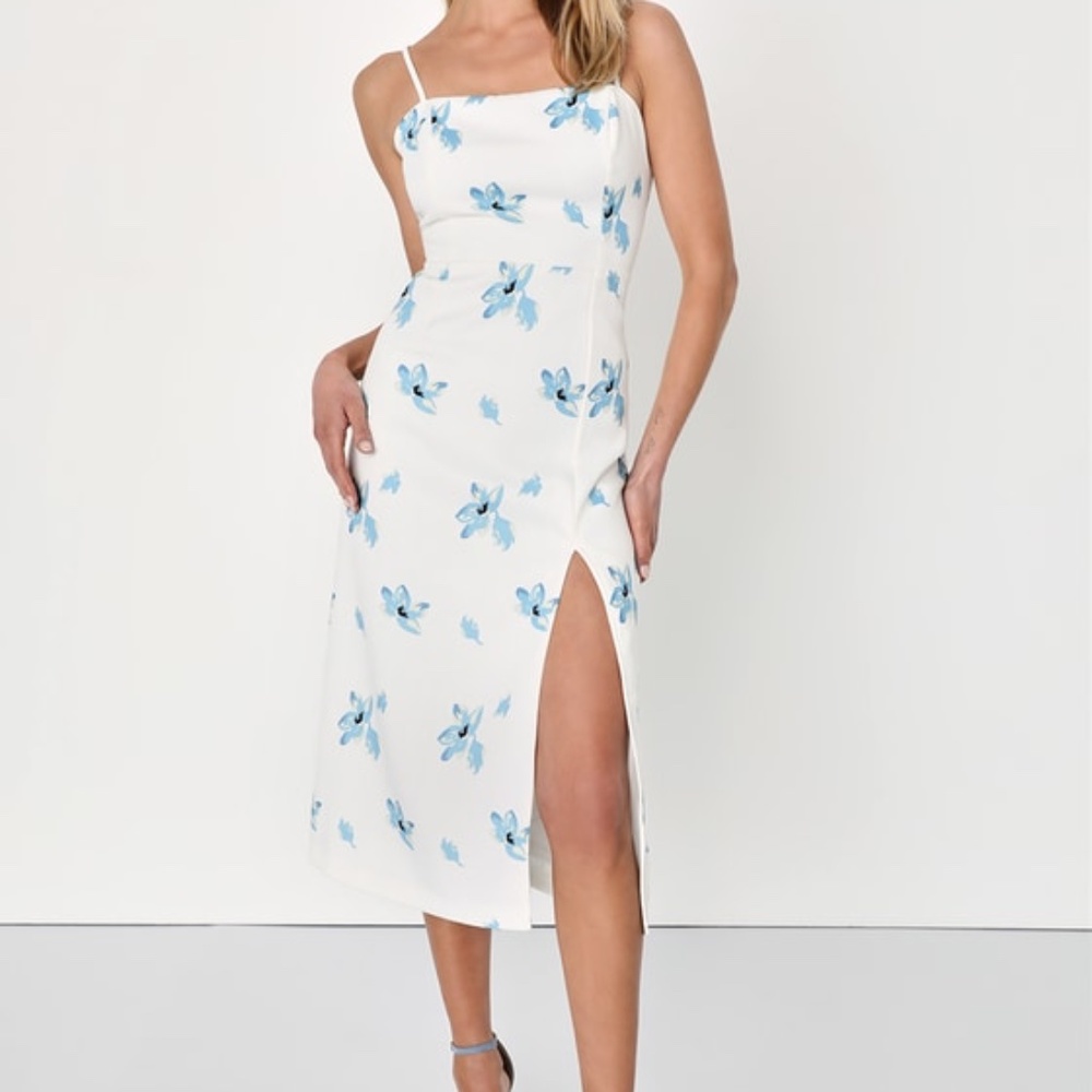 Lulus Eloquent Efforts White Floral Print Sleeveless Midi Dress - Size L